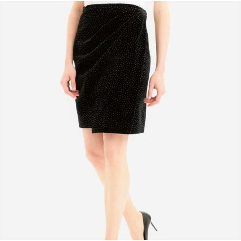 THEORY Dot Pleated Wrap Skirt in Black Velvet Size 4